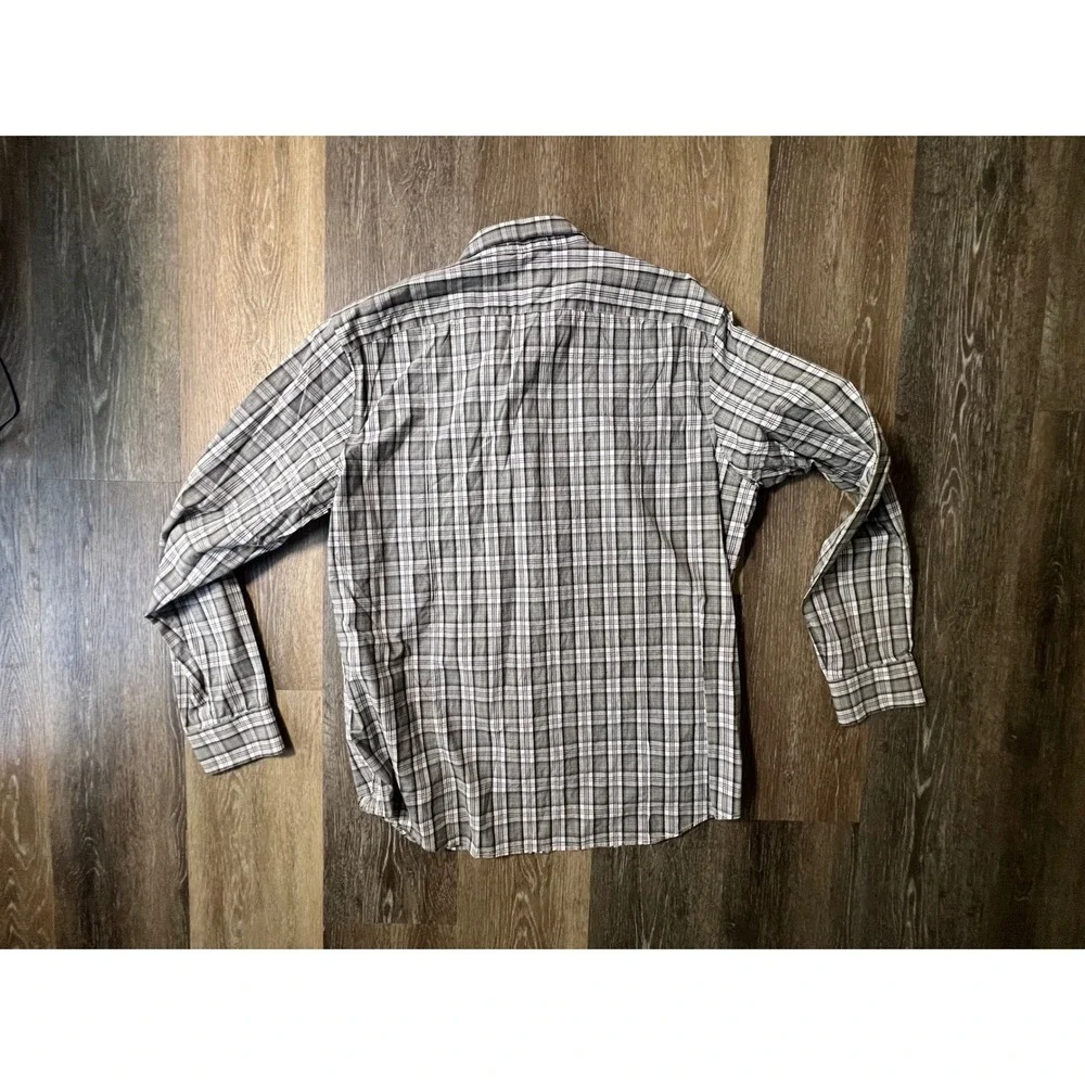 Banana Republic Plaid Button Down Mens Large Grey‎ Excellent Long Sleeve Pockets